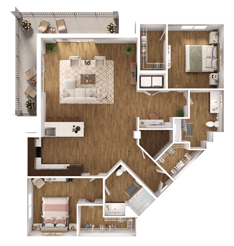 Floor plan for 2 beds, 2 baths, 1394 sqft